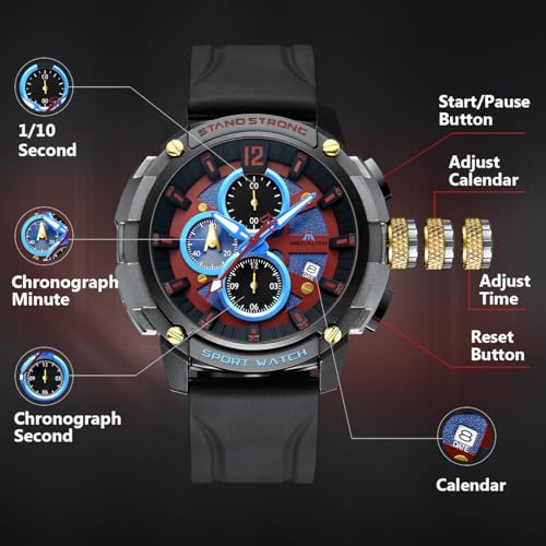 Image of MEGALITH Heavy Duty Watches for Men: Sport Military Analog Wrist Watch | 1 /10 Sec Chronograph, Large Face, Silicone, Waterproof Luminous, Black Everyday Watch, Work Outdoor,Gifts for Husband Father