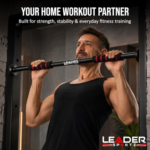 Image of Leader Sportz Pull Up Bar for Home for Kids & Adults [100 KG] | Doorway Chin Up Bar with Anti-Slip Grip & Safety Lock | No-Drill Adjustable Hanging Exercise Rod, Gym Equipment for Home Workout