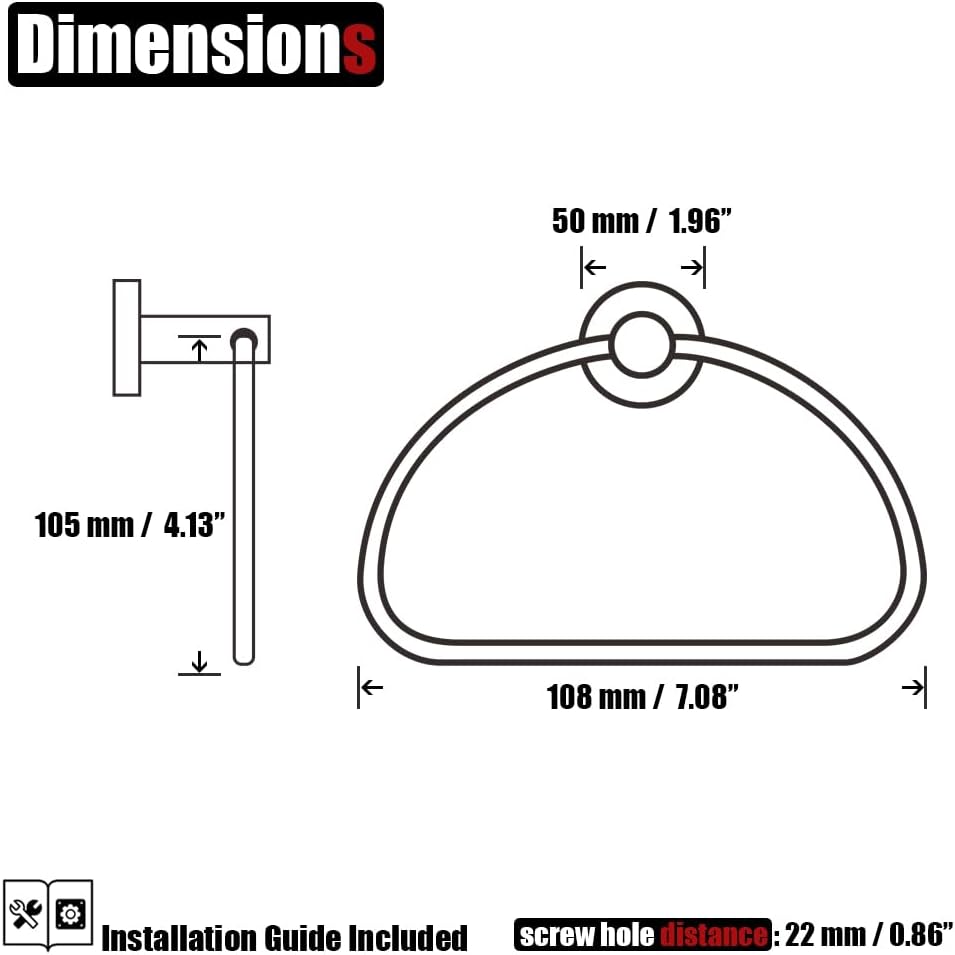 JQK Towel Ring Champagne Bronze, Stainless Steel Half Ring Towel Holder for Bathroom, 7 Inch Wall Mount, TR160-CB