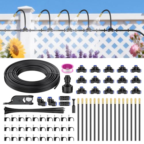 Pawfly Système d'irrigation automatique de jardin - Arrosage goutte à goutte réglable à 360 ° - 15 m - Kit d'arrosage avec buses pour serre, parterres...