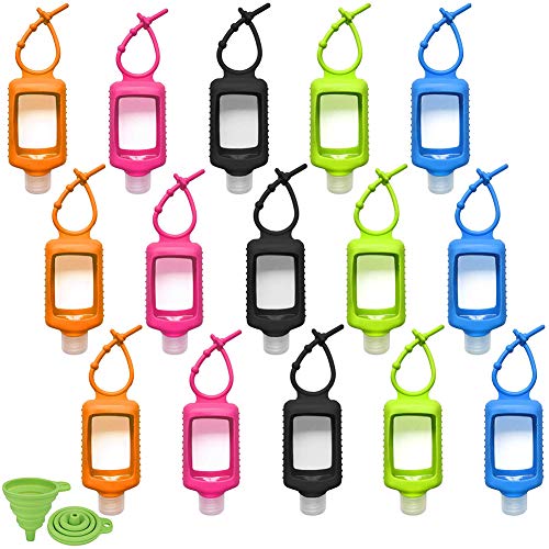 15 botellas transparentes de plástico de viaje con funda de silicona de 60 ml/2 oz, multifunción fácil de llevar recipientes vacíos a prueba de fugas con tapa abatible aprobada TSA, color aleatorio