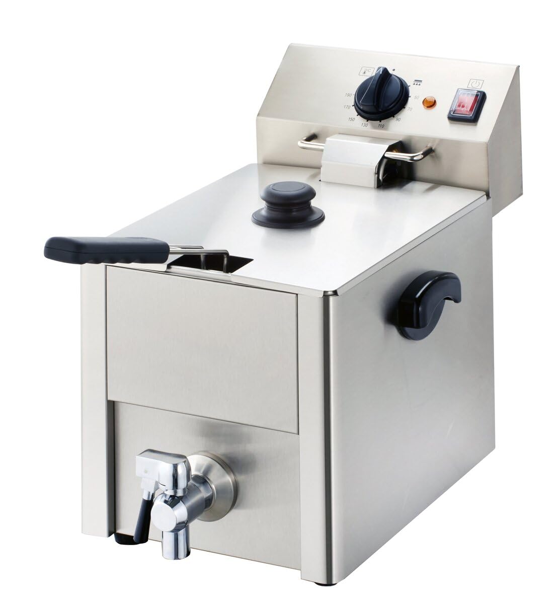 GastroHero Friggitrice elettrica da 10 l, in acciaio inox con rubinetto di scarico, termostato e protezione contro il surriscaldamento, friggitrice compatta ideale per ristoranti e gastronomia
