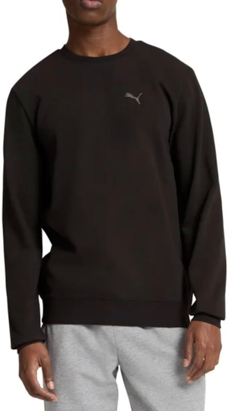 Puma Men’s Long Sleeve Textured Crew Pullover Sweatshirt (US, Alpha, Medium, Regular, Regular, Black)