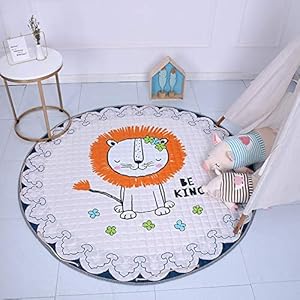 HIL Baby Kruipmat Cartoon Kleurenpatroon Vloermat Voor Kinderen Antislipmat Voor Kinderen Rond Vloerkleed Opbergmat Voor Speelgoed Kinderen Spelen Spelmat Picknickmat Meisje Jongen Kind Vloerkleed,A
