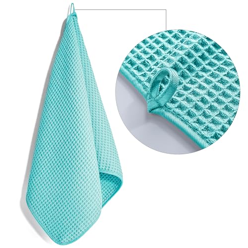 POLYTE 430 gsm Microfibre Lint Free Hand Towel, 40 x 76 cm, 4 Pack (Waffle Weave), Aqua - Image 2