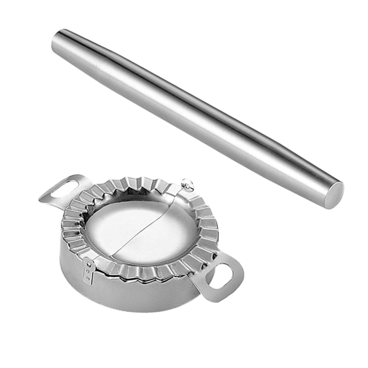 GLEAVI 2Pcs Stainless Steel Dumpling Skin Mold Rolling Pin Press Wrapper Molds for Easy Dumpling Making for Empanadas Ravioli and More
