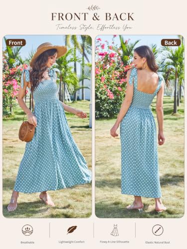 Image of BROVAVE Women Summer Floral Dress: Casual Square Neck Flowy Boho Beach Midi Sundress Sleeveless Tie Shoulder Vacation Daily