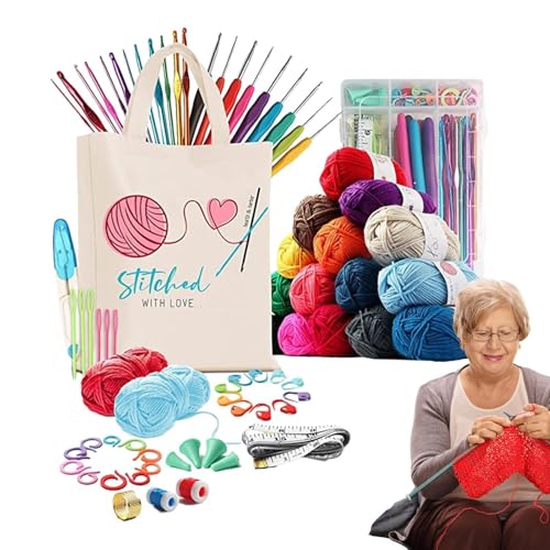 Kit de inicio de ganchillo, kit de ganchillo para principiantes - Aprende a comenzar a crochet kit - Juego de tejer para profesionales, artesanías artesanales con y suministros de ganchos pe