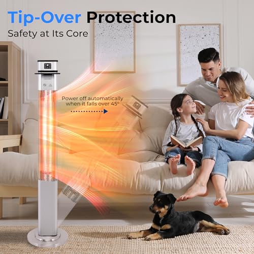 Image of SereneLife Infrared Patio Heater, 1500W Electric Standing with Remote Control, IP44 Approved, Odorless, Three Power Settings, Indoor /Outdoor for Restaurant, Backyard, Garage, Decks