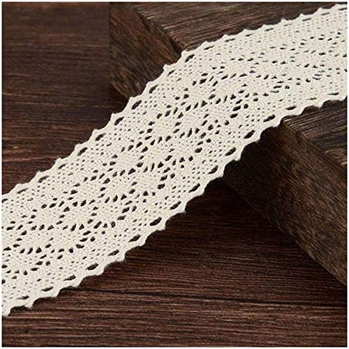 VU100 Scalloped Eyelet Vintage Floral Lace Trim 1-3/4 Inches Wide, Lace Trim by 6 yards, 100% Natural Cotton Beige Sewing Fabric Ribbon Washable, Lace for Wedding Decoration Gift Wrap Ribbon DIY Craft
