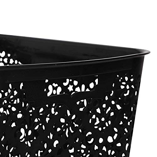 Image of Cutting Edge Essentials Plastic Storage Baskets /Shelf /Turkish Rack with Lid - Set of 2 for Fruit Vegetable Bathroom Stationary Home Basket with Handle (Black, Large)