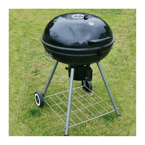 Parrilla De Carbón Portátil De 57 Cm con Ruedas - Negra Barbacoa De Carbón - Ahumador 2 En 1 con Tapa De Porcelana Esmaltada Y Cenicero - para Patios Pequeños