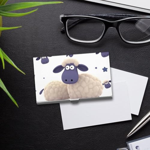Slim Metal Business Card Holder - Sheep Aluminum Alloy Card Case with Buckle Closure, Holds 20 Cards & Cash, Professional Credit Card Size ID Holder for Men Women Gift 5