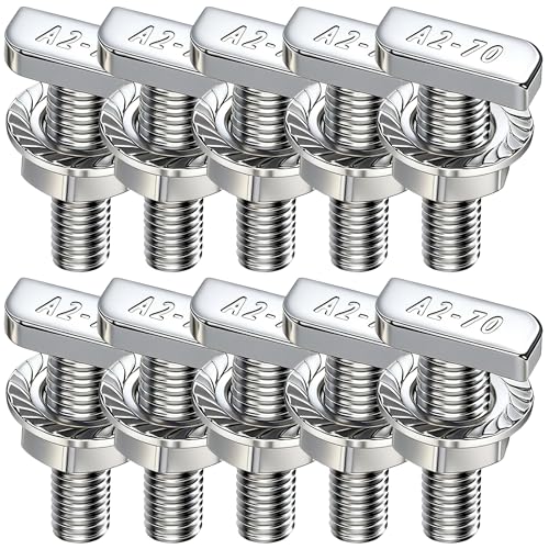 10Stück Hammerkopfschrauben M10x25mm Edelstahl A2-70 schrauben M8 Mit Sperrzahnmuttern & Flanschmuttern Für PV-Solar Montageschienen (10PCS M10-25mm)