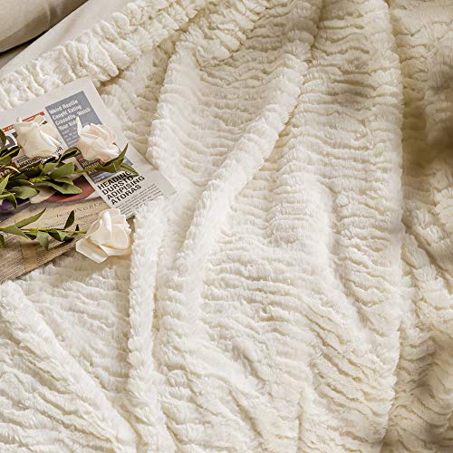 Simple&Opulence Super Soft Throw Blanket - 50 X 60 Inch -Reversible Double Layers Microfiber Plush Fluffy Cozy Chic Shaggy Shabby Cuddly For Home Décor Couch Ottomans (Cream) #TOP2