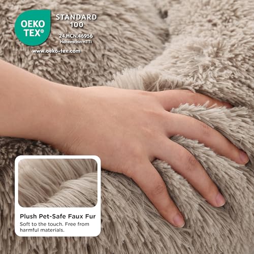 BEDSURE Hundebett waschbar Flauschiges Katzenbett - Ø 60 cm Katzenschlafplatz für Katzen und kleine Hunde, plüsch Katzenkissen rund Kuschelbett, Kamel