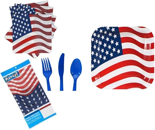 AJS - Suministros para fiestas patrióticas para el Día de los Caídos, 4 de julio y Día de los Veterns, platos desechables de estrellas y rayas