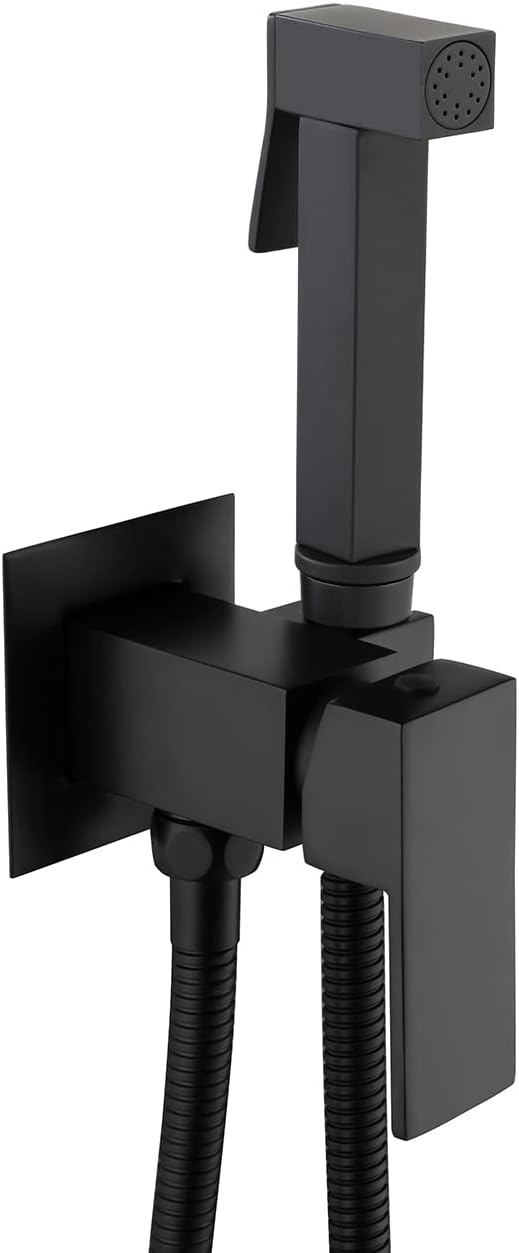 Pulverizador de bidé de mano para agua tibia, bidé cuadrado, pulverizador de mano Shattaf negro mate, accesorio de baño para inodoro con válvula de