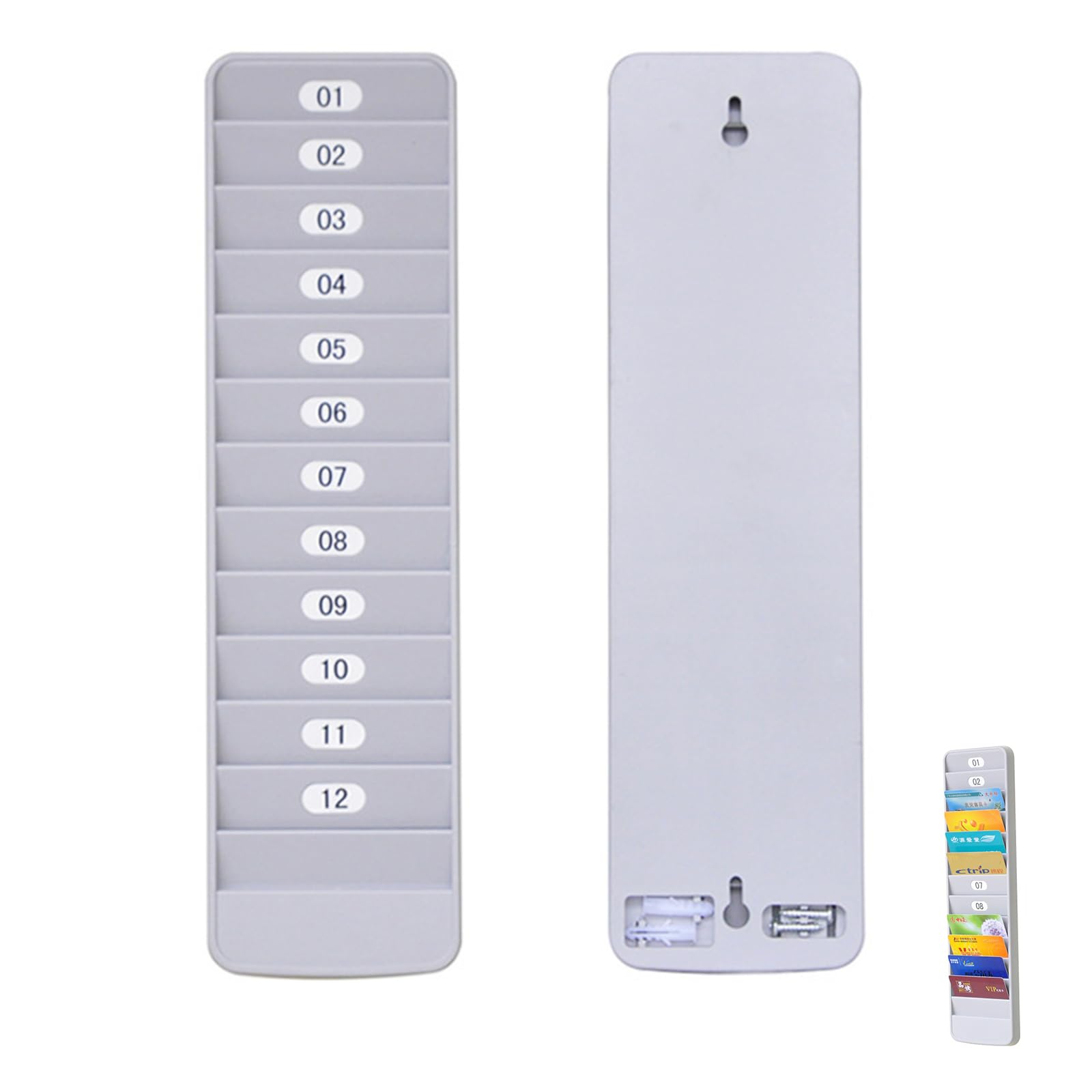 Supporto Da Parete per Carte Dipendenti, Porta Tessere Da Parete 12 Slot, Appendere Organizer per Registratore Di Presenze, Plastica, per Ufficio e Famiglia (Grigio-Bianco)