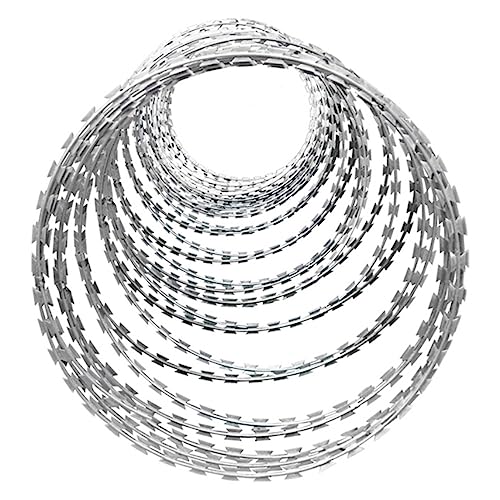XLIHAWY Razor Ribbon Barbed Wire, 304 Stainless Steel Helical Barbed Roll Fence, Razor Wire Barbed Wire Coils for Yard Farm Factory Commercial(Silver-45cm/Single Spiral,100m)