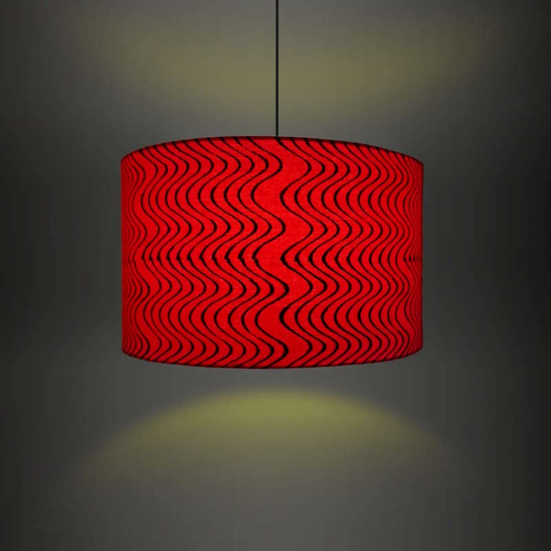 Wavy Red Fabric Drum lampshade as Pendant/Hanging Light for Living Room/Dining Room Ceiling (Red Color) (10 in Dia x 8 in ht)-image-41