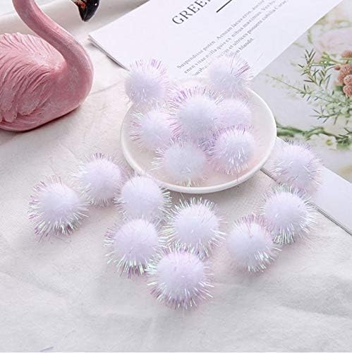 YYCRAFT 200pcs Pom Poms Glitter Poms Sparkle 3/4"(20mm) Balls Cat Toy for Kittens-White