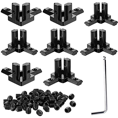8Sets 3-Way End Corner Bracket Solid Connectors for 2020 Series 6mm Slot Aluminum Profile Accessories(Black)