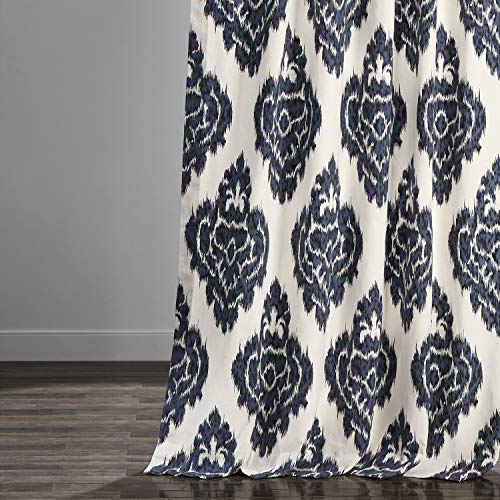 Hpd Half Price Drapes Printed Cotton Curtains For Living Room 50 X 120 (1 Panel), Prtw-D24A-120, Ikat Blue #TOP6