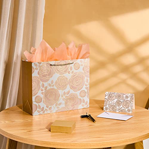 Suncolor 13 Inch Rose Gold Large Gift Bag With Card And Tissue Paper thumb #4