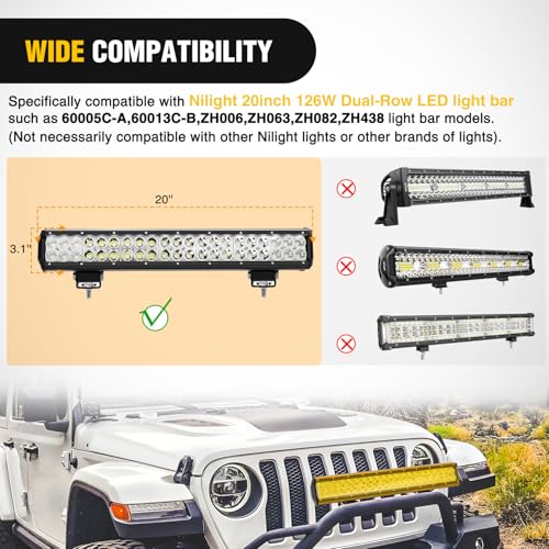 Image of Nilight 20 Inch LED Light Bar Cover Yellow Color | Protective Durable Polycarbonate Lens, Waterproof Dustproof Scratch-Proof for Double-Row Off Road Driving Lighting