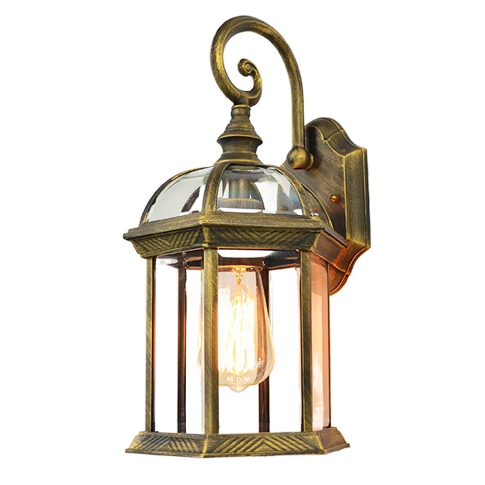 SMCCYYSD E27 Base Vintage Waterproof Wall Lamp, Outdoor Sconce Light Fixture, Decorative Lantern for Balcony, Villa, Aisle; Landscape Security Lighting, Elegant Exterior Decor (Black d 9.4in)