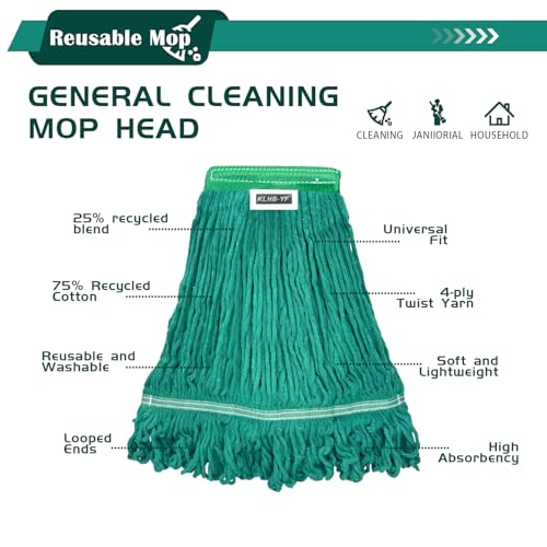 Image of Heavy Duty Wet Industrial Cleaning Mop Head - 21 oz Green mop Head Replacement Cotton Washable Industrial mop Heads Heavy Duty for Commercial & Home Cleaning(Green)