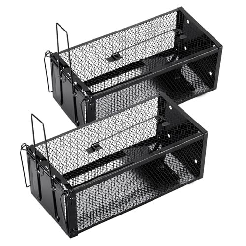 Pivmuth 2 Pack Humane Rat Traps 12.5'x5.5'x4.5', Reusable Mouse Traps for Indoor/Outdoor Use, No-Kill Live Capture for Chipmunks, Squirrels, Rats, Mice