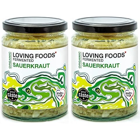 Loving Foods Award-Winning *Organic & Made in the UK* Sauerkraut (2 x 475g) Raw, Unpasteurised & Bursting with Beneficial Live Bacteria (2 x Jars) Cover