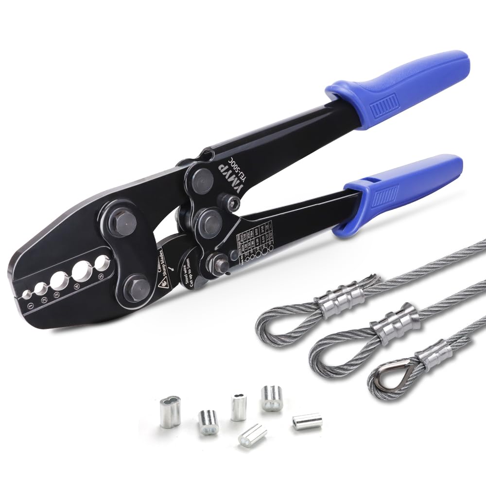 YMYP Wire Rope Crimping Tool, Ferrule Swaging Tool for Aluminum Sleeves, Loop Sleeves, Wire Rope Crimper for 1/16"-3/16" Cables, Heavy-Duty Swaging Tool for Railing, Fishing with Cutting Function