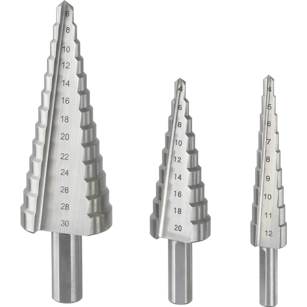 TOOLCRAFT TO-6802569 HSS - Juego de brocas escalonadas (3 unidades, 4-20 mm, 4-12 mm, 6-30 mm)