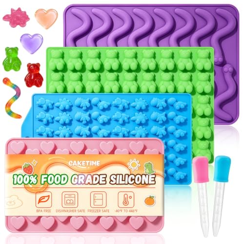 4pcs Gummy Candy Molds - Silicone Gummy Worm Mold with 2pcs Dropper