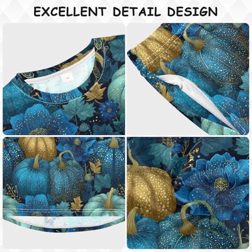 Blue Pumpkins Flowers Soft Pajama Set for All Seasons,Breathable Pjs Long Sleeve Sleepwear,Comfy Loungewear 2 Piece Underwear Set 5T3