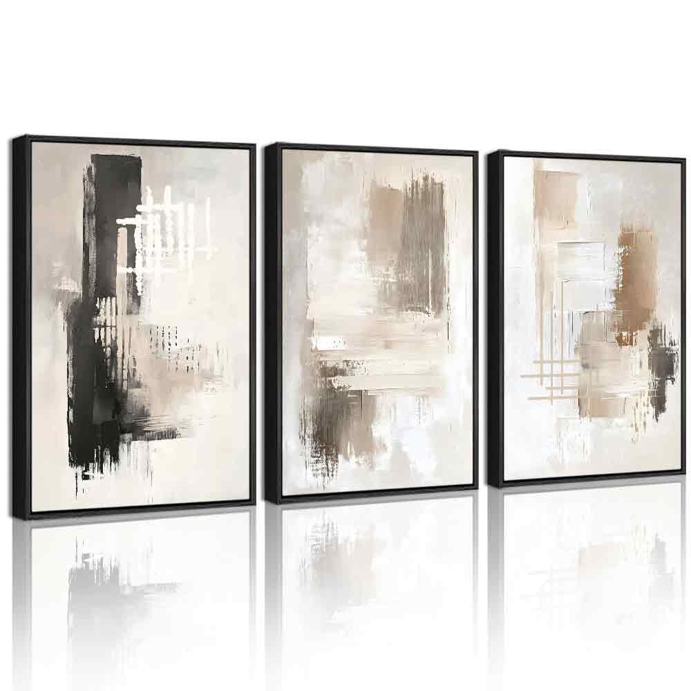 PHOPAGO Modern Abstract Framed Wall Art Mid Century Minimalist Beige Pastel Neutral Wall Decor for Kitchen Hallway - 12x16in Black Framed