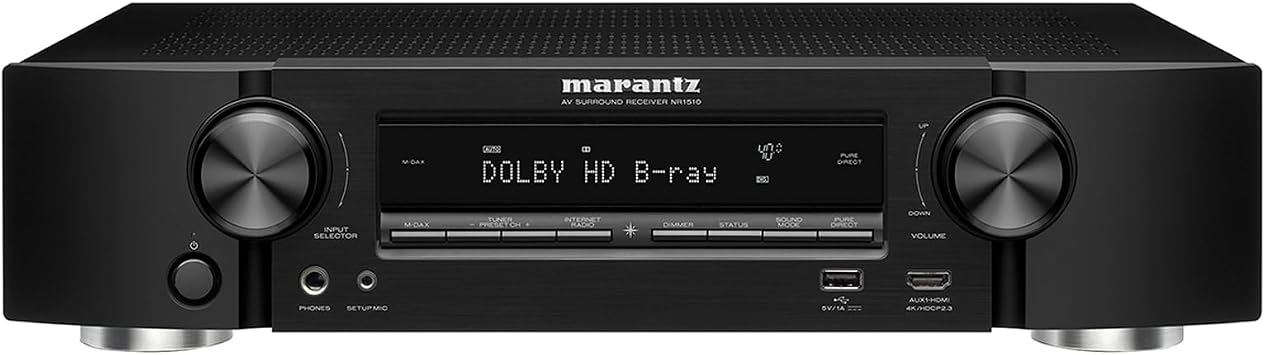 Marantz NR1510 UHD AV Receiver Slim 5.2 Channel Home Theater Amplifier, Dolby TrueHD and DTS-HD Master Audio | Alexa Compatible | Stream Music via Wi-Fi, Bluetooth and HEOS Black