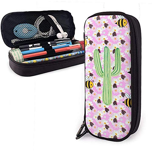 Preisvergleich Produktbild Gänseblümchen und Tannenzapfen PU Ledertasche Aufbewahrungstaschen Tragbare Student Bleistift Büro Schreibwaren Tasche Reißverschluss Geldbörsen Make-up Multifunktions Tasche