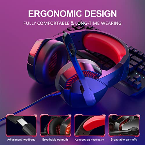 Phoinikas Ps4 Gaming Headset With 7.1 Surround Sound, Xbox One Headset With Noise Canceling Mic & Led Light, H3 Over Ear Headphones, Compatible With Nintendo Switch, Pc, Ps4, Xbox One, Laptop (Red) #TOP4