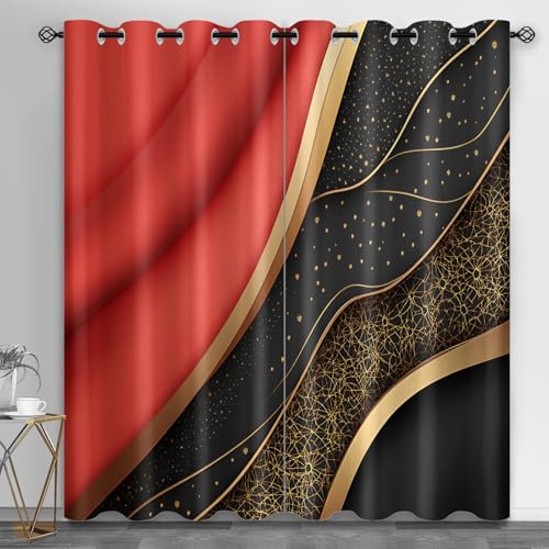 HYGIUID Modern European Blackout Curtains for Living Room, Luxury Art Light Blocking Curtain Splicing Geometry Sound Proof Curtains for Cruise Cabin Rv, 31.5" x 84", 2 Panels