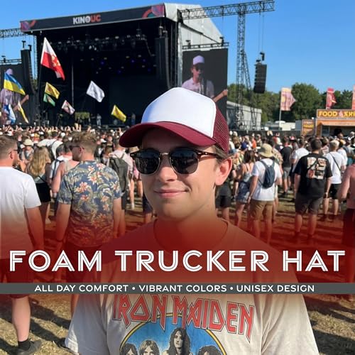 Image of Funky Junque Foam Trucker Hat, Trucker Hats for Women & Men - Blank Adjustable Snapback Mesh Back Baseball Cap