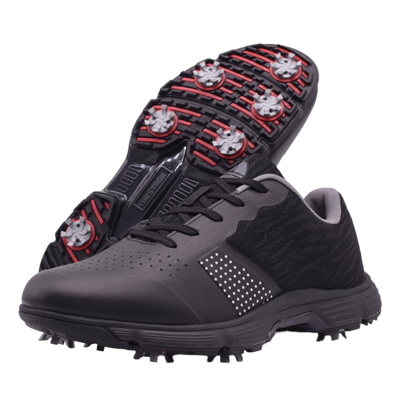 rhyoam Golf Shoes Men Spikes Golf Sneakers Breathable Hiking Shoes for Golfers Size Plus, black, 12.5 UK-picture-45