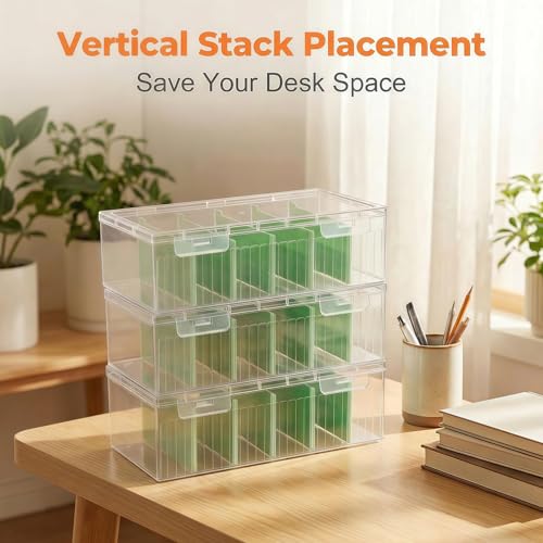 2 Stück Karteikarten Box, Karteikasten Din A8 mit Abnehmbaren Trennbretter, 235 x 95 x 68 mm Karteikartenbox A8, Karteikarten Box A8 mit Deckel, Karteibox für bis zu 1200 Karten (Orange und Grün)