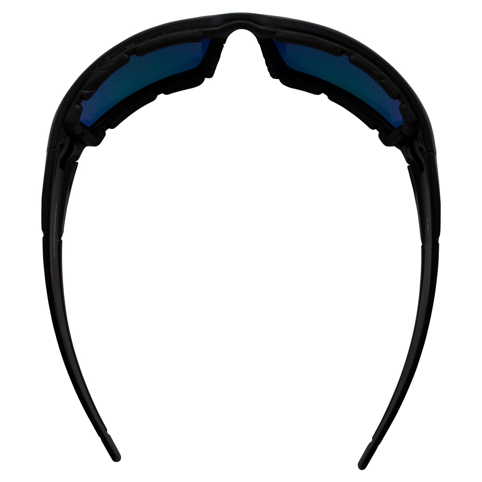 Alpha Omega 5 occhiali da sole da moto imbottiti in schiuma Z87.1 occhiali di sicurezza per uomo o donna montatura nera lenti a specchio rosse