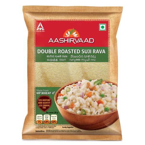 Image of Aashirvaad Double Roasted Suji Rava, 1 kg - Less moisture, more quantity, less cooking time