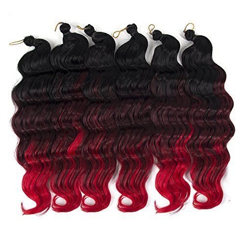 YXCHERISHAIR 20inch 80g/pcs Freetress Synthetic Hair Crochet Braids Deep Twist Ombre Deep Wave Braiding Hair Extensions (20 inch 5 packs) (#Ombre Red)
