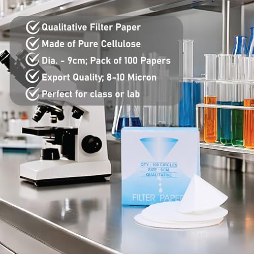Image of EISCO Pack of 100 Premium Qualitative Filter Paper - 9 cm, 8-10 Micron, High-Purity Lab Paper for Chemistry, Liquid Filtration, Science Experiments, Research, Classroom & STEM Activities